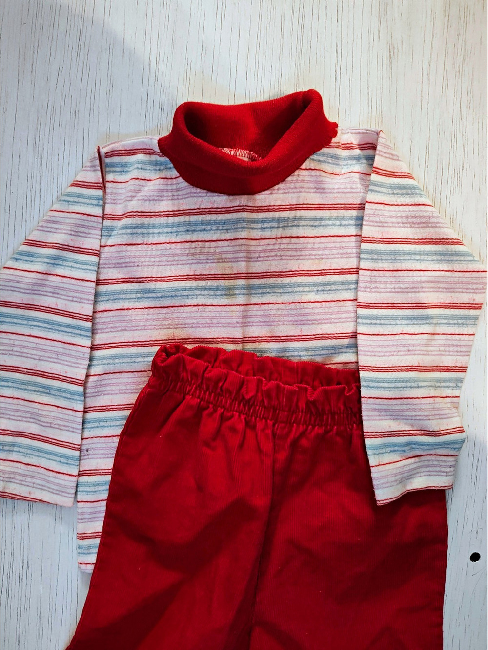 Vintage Health-tex 4T 2pc Knit Cotton Pants & Long Sleeve Striped Shirt Set Red
